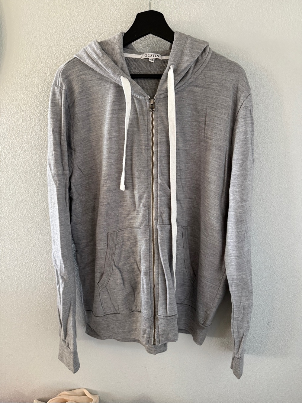 Merino wool Gustin Men's Light Gray Zip Hoodie Sweater XL